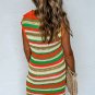 Yellow Stripe Eyelet Sleeveless Buttoned Split Neck Sweater Dress