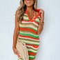 Yellow Stripe Eyelet Sleeveless Buttoned Split Neck Sweater Dress