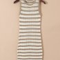 Khaki Stripe Hollowed Knit Sleeveless Sweater Dress