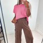 Sachet Pink Solid Color Sweater Tee with Side Slits