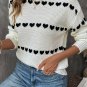 White Contrast Heart Pattern Crew Neck Sweater