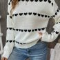 White Contrast Heart Pattern Crew Neck Sweater