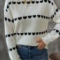 White Contrast Heart Pattern Crew Neck Sweater