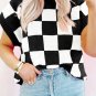 Color black Colorblock Plaid Pattern Ribbed Trim Sweater Tank Top