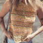 Brown Stripe Eyelet Crochet Round Neck Sweater Vest