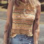 Brown Stripe Eyelet Crochet Round Neck Sweater Vest