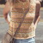 Brown Stripe Eyelet Crochet Round Neck Sweater Vest