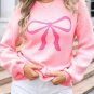 Pink Bow Graphic Drop Shoulder Round Neck Sweater