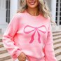 Pink Bow Graphic Drop Shoulder Round Neck Sweater