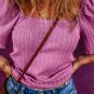 Phalaenopsis Textured Square Neck Half Sleeve Knitted Top