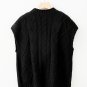 Black Cable Knit Colorblock Satin Bowknot Short Sleeve Sweater