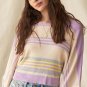 Purple Stripe Borderline Rib Knit Cuffed Dolman Sleeve Sweater