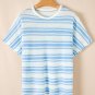 Sky Blue Stripe Boxy Fit Wide Sleeve Sweater T Shirt