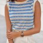 Sky Blue Stripe Geometric Print Round Neck Slim Fit Sweater Vest