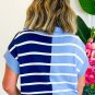 Sky Blue Stripe Colorblock Quarter Zip Collar Sweater Vest