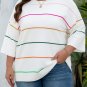 White Colorblock Striped Half Sleeve Drop Shoulder Sweater
