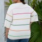 White Colorblock Striped Half Sleeve Drop Shoulder Sweater