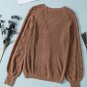 Khaki Bishop Sleeve Button V Neck Sweater