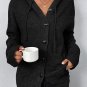 Black Drawstring Hooded Button Up Drop Shoulder Sweater Cardigan