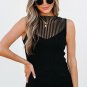 Black Ribbed Texture Mesh Cutout Knitted Sweater Vest