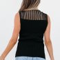 Black Ribbed Texture Mesh Cutout Knitted Sweater Vest