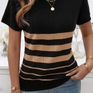 Black Striped Crew Neck Sweater T Shirt
