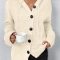 White Drawstring Hooded Button Up Drop Shoulder Sweater Cardigan