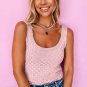 Light Pink Solid Textured Checkered U Neck Sweater Vest