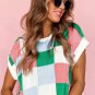 Dark Green Color Block Cap Sleeve Sweater