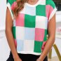Dark Green Color Block Cap Sleeve Sweater