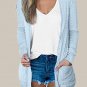 Mist Blue Eyelet Texture Pocketed Open Front Cardigan