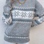 Gray Retro Snowflake Pattern Mock Neck Fuzzy Sweater