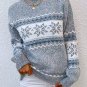 Gray Retro Snowflake Pattern Mock Neck Fuzzy Sweater