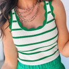 Bright Green Striped Scalloped Edge U Neck Sleeveless Sweater Vest