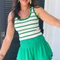 Bright Green Striped Scalloped Edge U Neck Sleeveless Sweater Vest