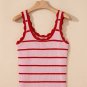 Rose Stripe Striped Scalloped Edge U Neck Sleeveless Sweater Vest