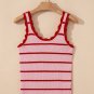 Rose Stripe Striped Scalloped Edge U Neck Sleeveless Sweater Vest