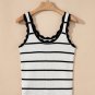 Black Striped Scalloped Edge U Neck Sleeveless Sweater Vest