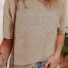 Beige Shiny Knitted Short Sleeve Drop Shoulder Sweater