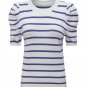 Blue Stripe Ribbed Trim Round Neck Bubble Sleeve Knitted Top