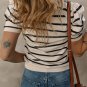 Black Stripe Ribbed Trim Round Neck Bubble Sleeve Knitted Top