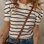 Black Stripe Ribbed Trim Round Neck Bubble Sleeve Knitted Top