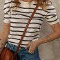 Black Stripe Ribbed Trim Round Neck Bubble Sleeve Knitted Top