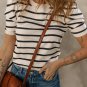 Black Stripe Ribbed Trim Round Neck Bubble Sleeve Knitted Top