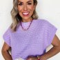 Lavendula Pointelle knit Ribbed Trim Short Sleeve Sweater