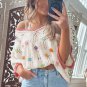 Delicacy Embroidered Flowers Colorblock Edge Hollowed Sweater