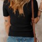 Black V Neck Ribbed Knit Lightweight Short Sleeve Sweater