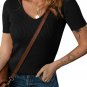 Black V Neck Ribbed Knit Lightweight Short Sleeve Sweater
