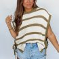 Khaki Stripe Tie Open Side Sweater Knitted Top