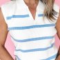 Sky Blue Stripe Split V Neck Collared Ribbed Sweater Vest